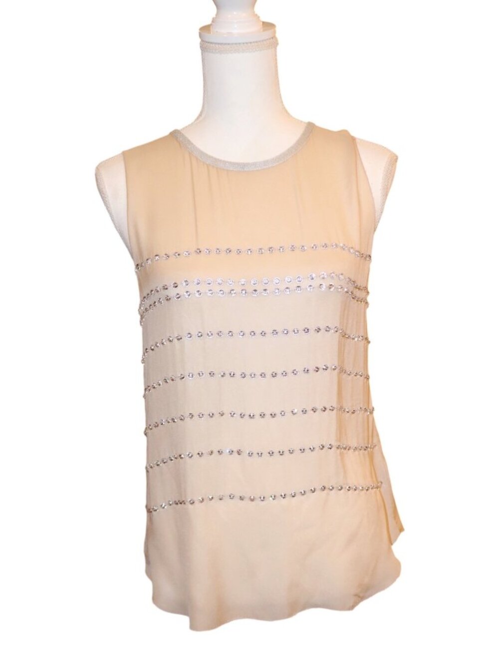 L'Agence Sleeveless Top With Rhinestone Embellishments, Small